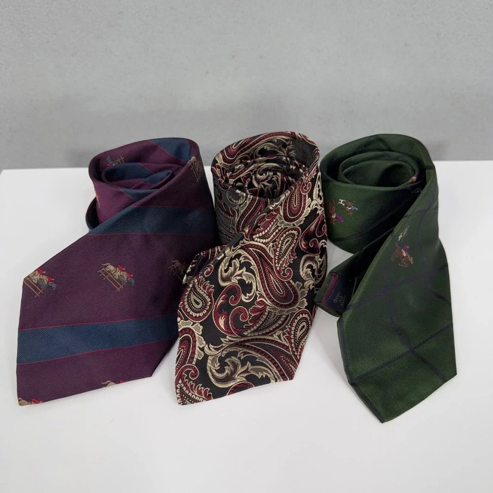 Polo Ralph Lauren Necktie Mens Mixed Equestrian Paisley Silk Lot 3 Handmade